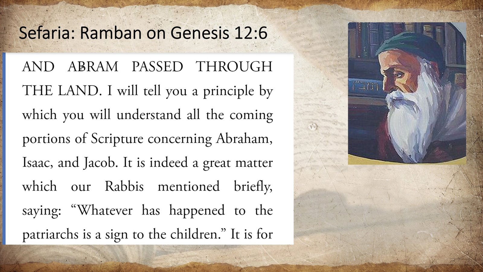 Sefaria Ramban on Genesis 126, Ramban cycles, Nachmanides, deeds of the forefathers