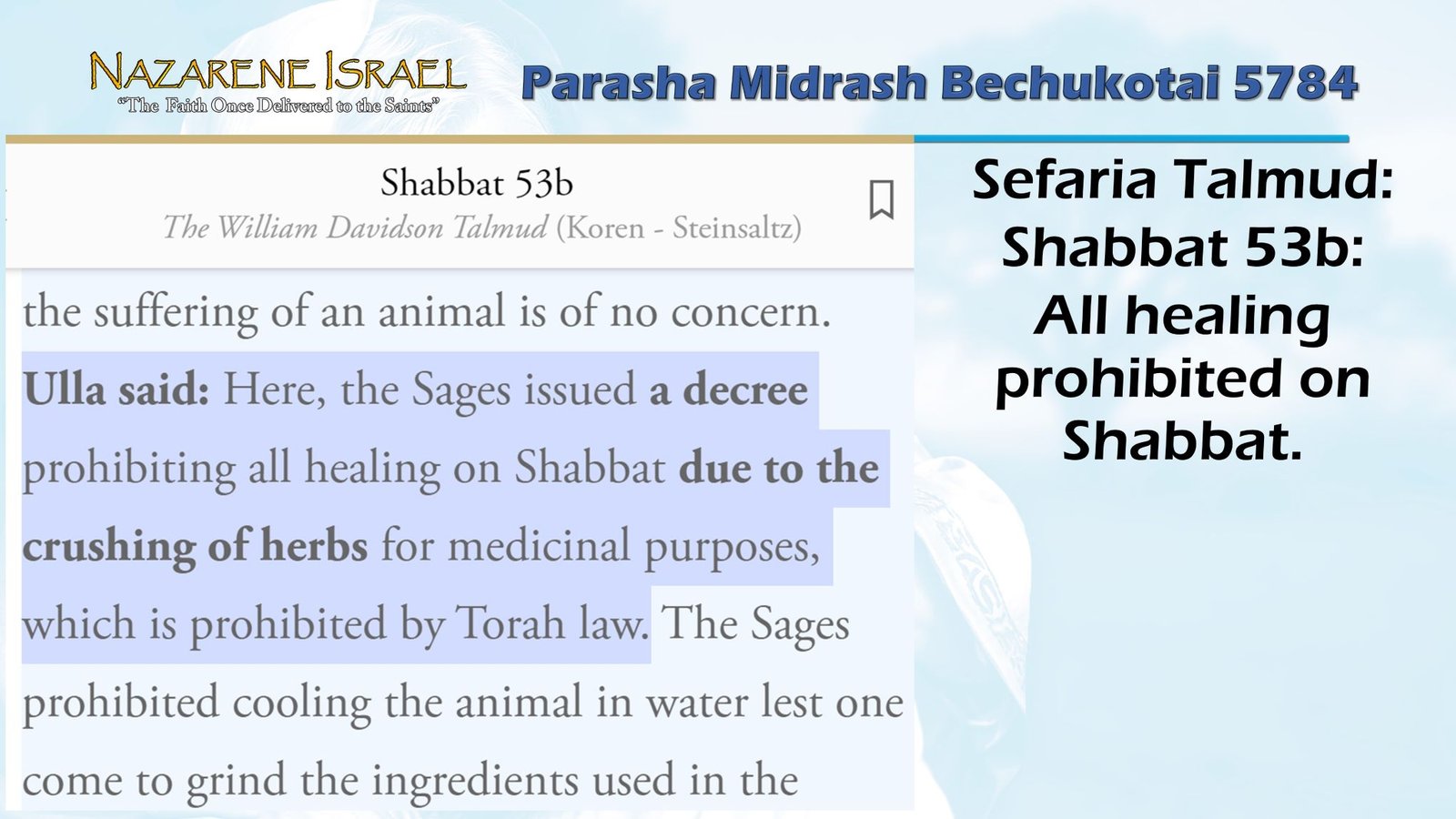Sefaria-Talmud Shabbat prohibitions against healing