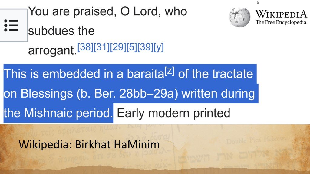 wikipedia Ber. 28bb-29a, Birkhat HaMinim, Death Curse, Christian persecution, Judah and Joseph violence