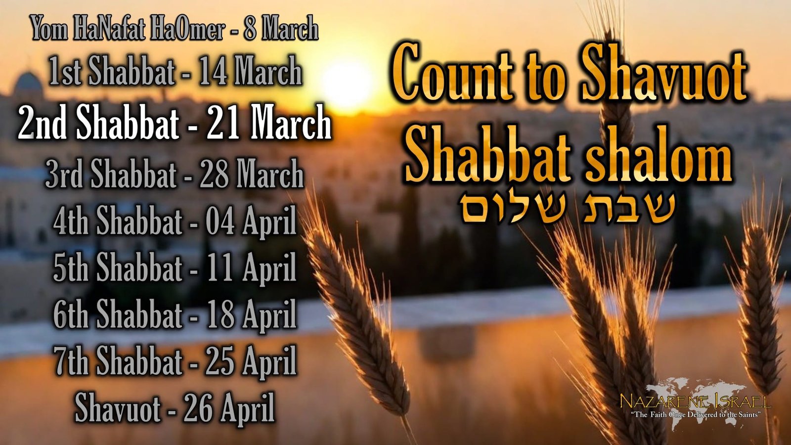 21 March 5786/2026, Count to Shavuot, Shabbat 2