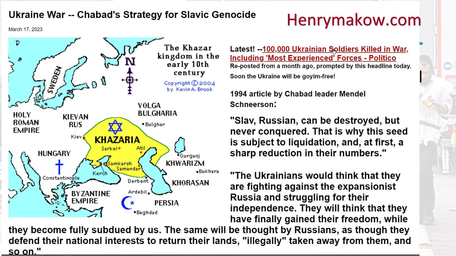 Henry Makow, Ukraine war, Chabad, genocide, Khazaria