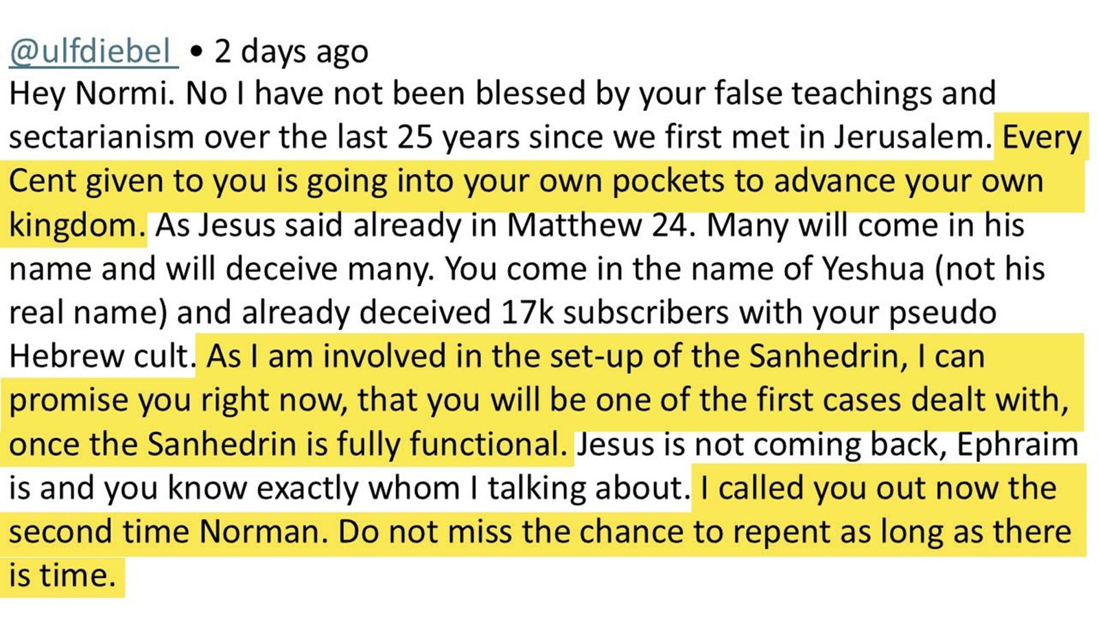 death threat, ulf, April 2025, Sanhedrin, Edery