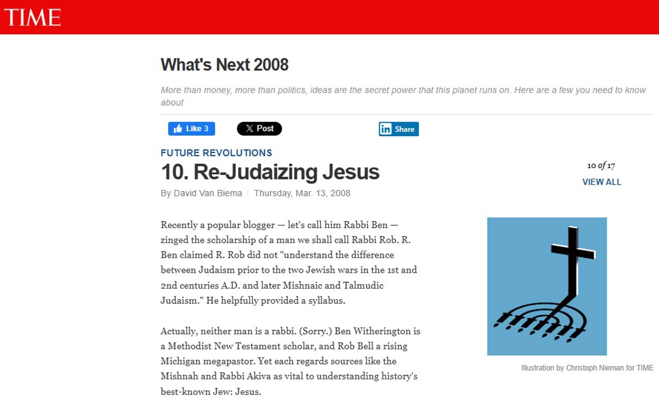 Re-Judaizing Jesus, Times magazine 2008