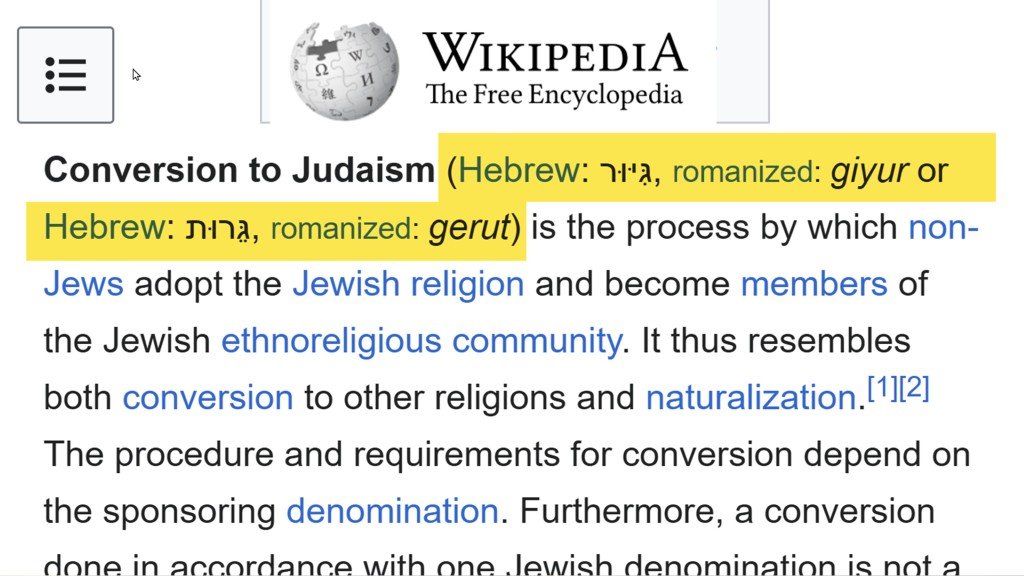 Wikipedia convernsion to Judaism process