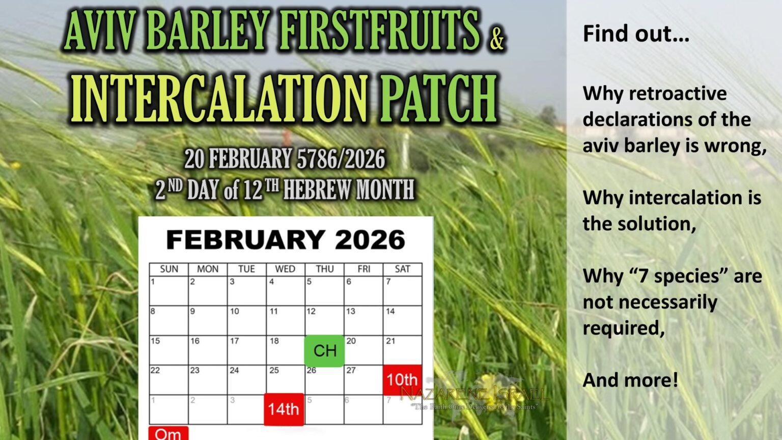 aviv barley firstfruits, intercalation 2026 patch, Rosh HaShanah 5786/2026, Torah Calendar