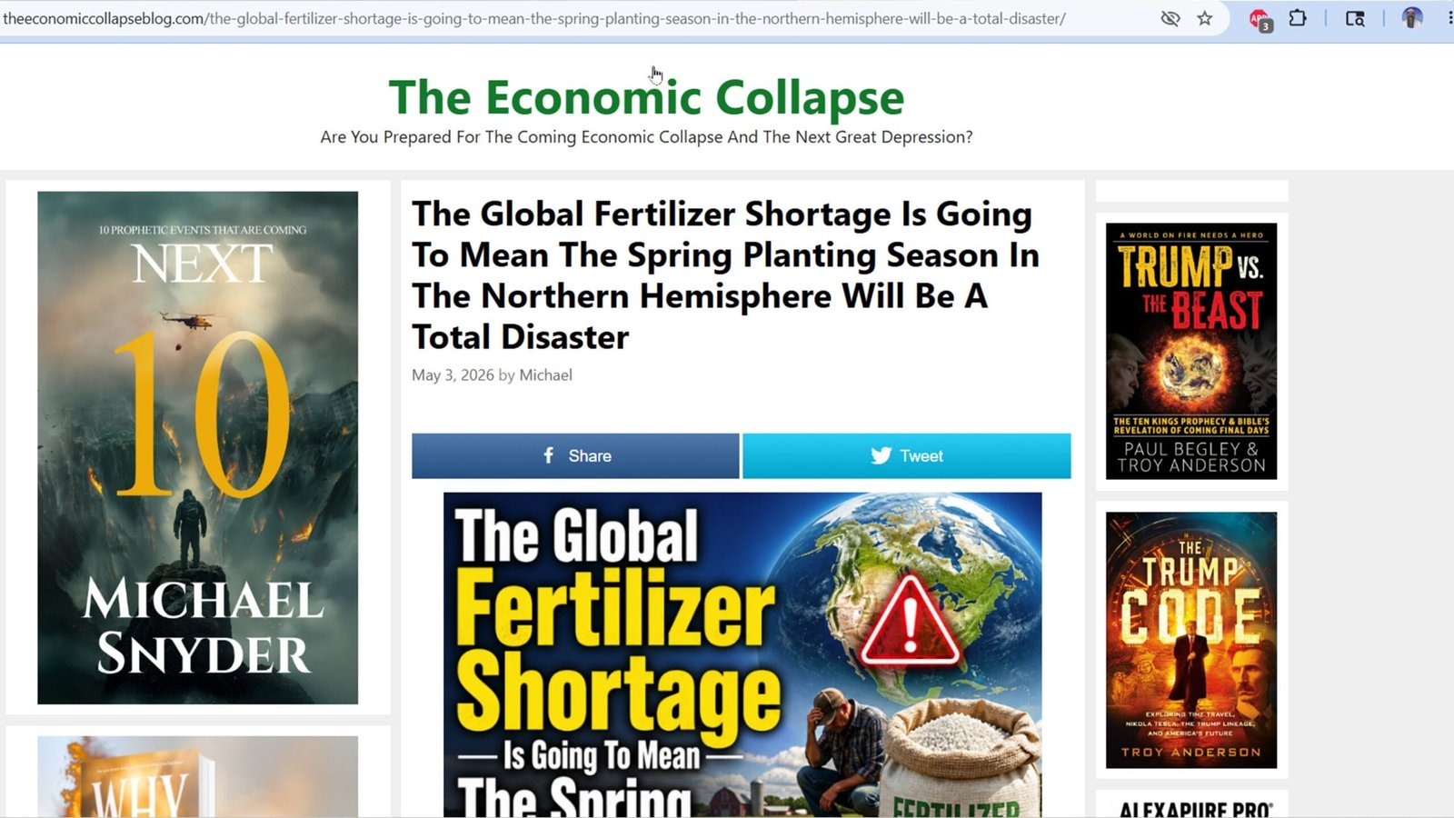 economic collapse fertilizer shortage