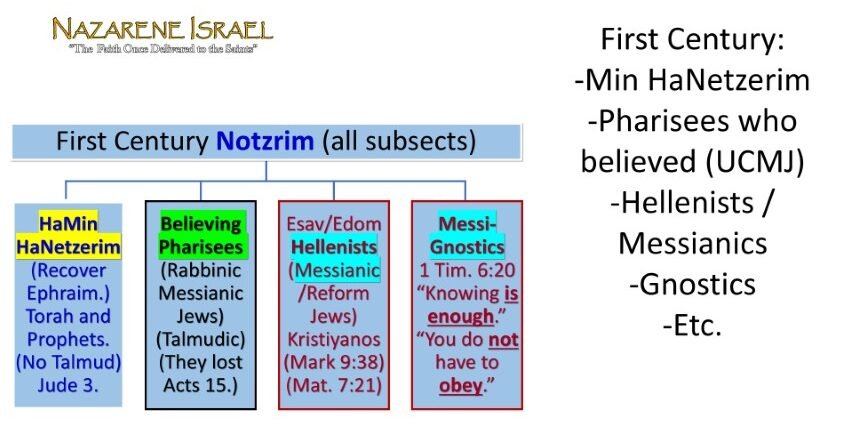 This image shows the different sects of Notzrim in the first century, according to the Renewed Covenant, by Nazarene Israel.