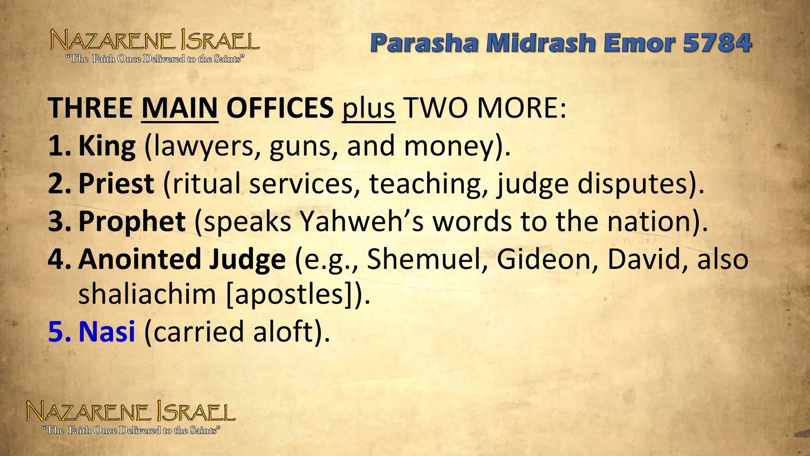 biblical structure, biblical offices, biblical roles, biblical leadership, kingship, prophet, anointed judge, nasi