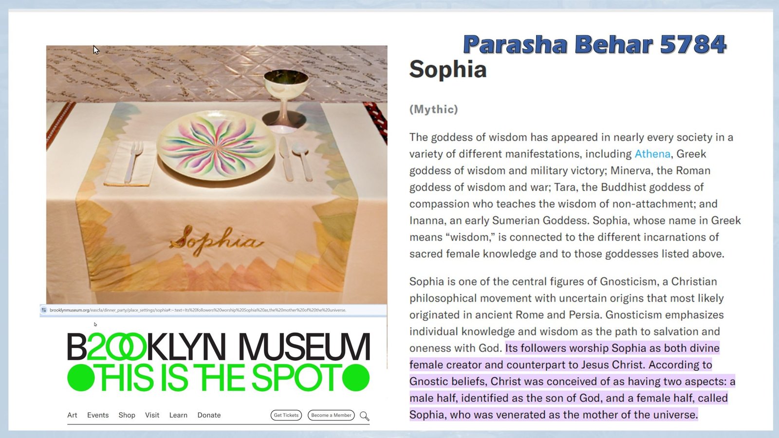 Parasha Behar, goddess Sophia, Greek mythology, Mystery Babylon, Gnositism