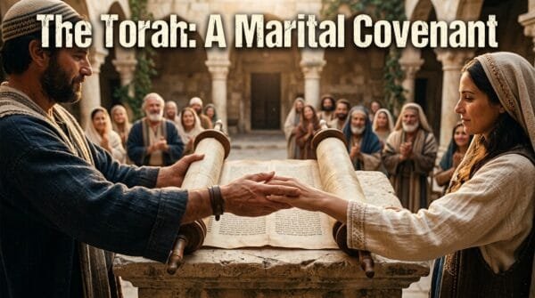 A bride and groom exchanging their wedding vows in front of the Torah - Nazarene Israel