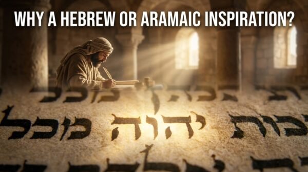 A man, inspired, writing a Torah scroll in Hebrew or Aramaic - NSS5
